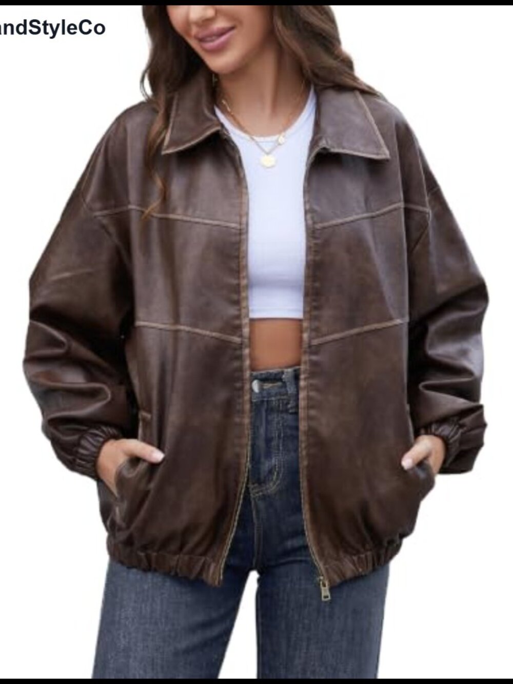 Women's Oversized Y2K Faux Leather Jacket Vintage Motorcycle Coat